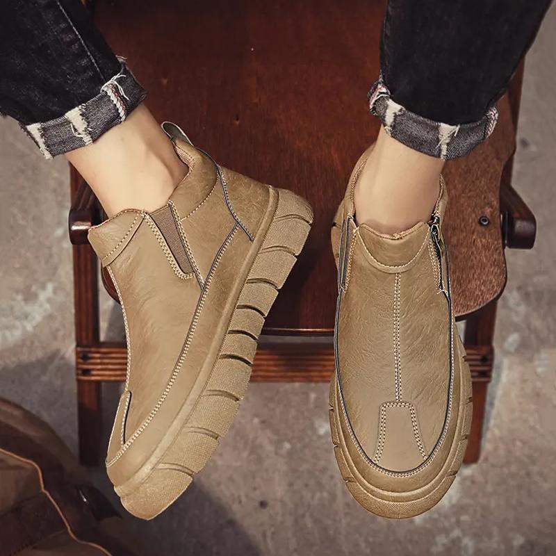 Men's Ankle Boots Autumn Fashion Versatile Casual Shoes Tooling Boots Comfortable Outdoor Male Sports Walking Shoes with Zippers