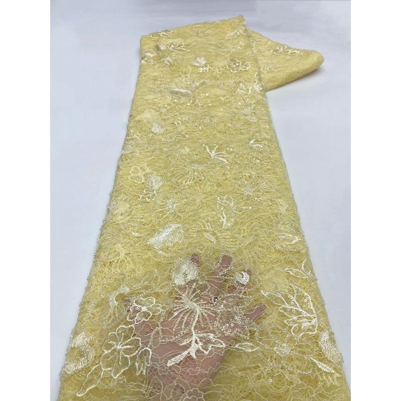 

5Yard Luxury Beaded Tube Sequin Lace Embroidery Fabric for DIY Sewing Bridal Wedding Dress Fashion Evening Dress Handmade Cloth 5yard светло-желтого