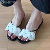 Fashion Flower Casual Flip Flops Shoes Woman Clip Toe Slippers Square Toe Women Heeled Sandals 2025 Trend Summer Elegant Dress Sandalias