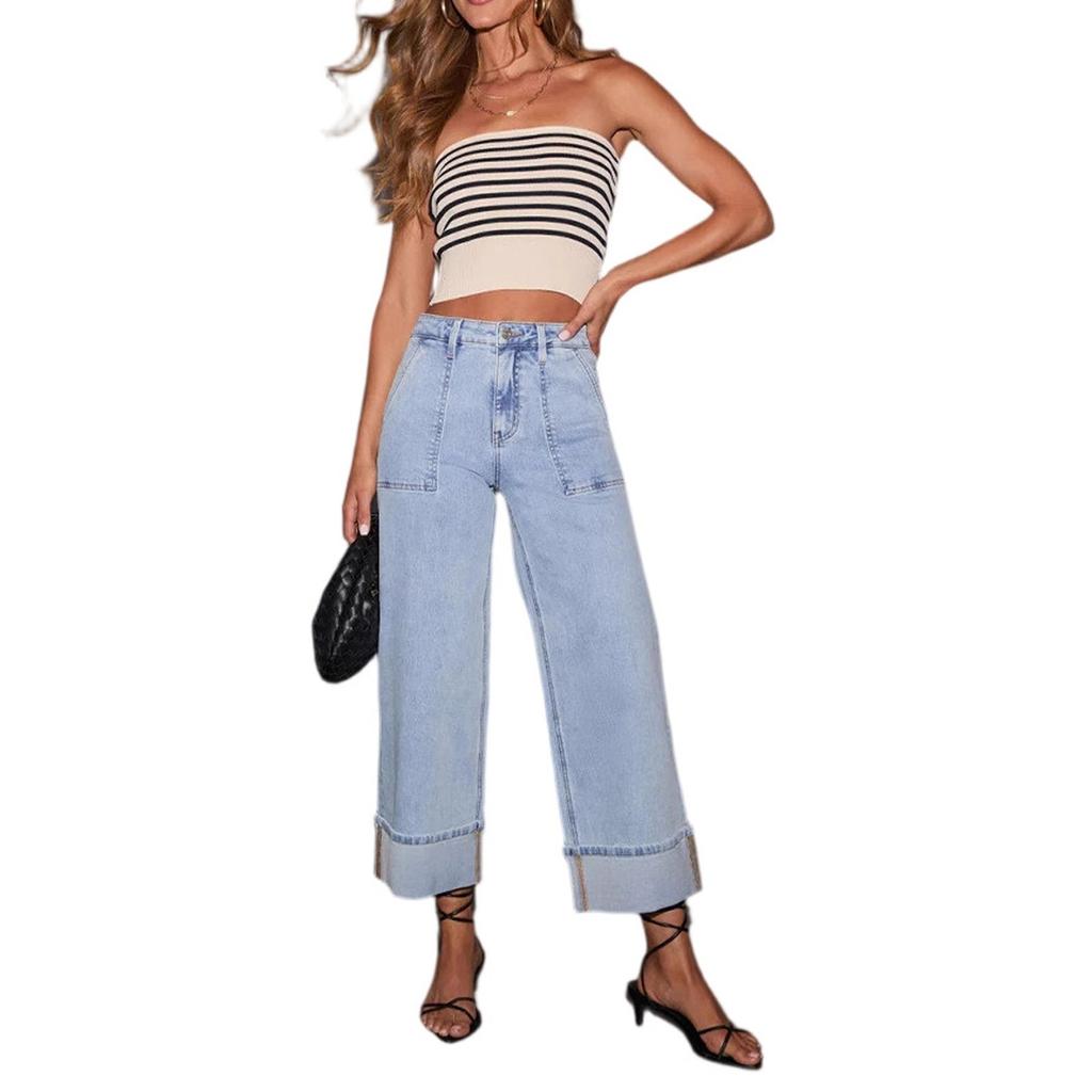 Women's Denim Classic Versatile High Waist Fashionable Trousers