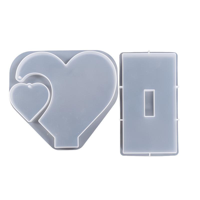 WTEMPO DIY Epoxy Resin Molds Kit with Colorful Bead Chains Big Heart Small Heart Shaped Design with Base Hanging Photo Frame Molds