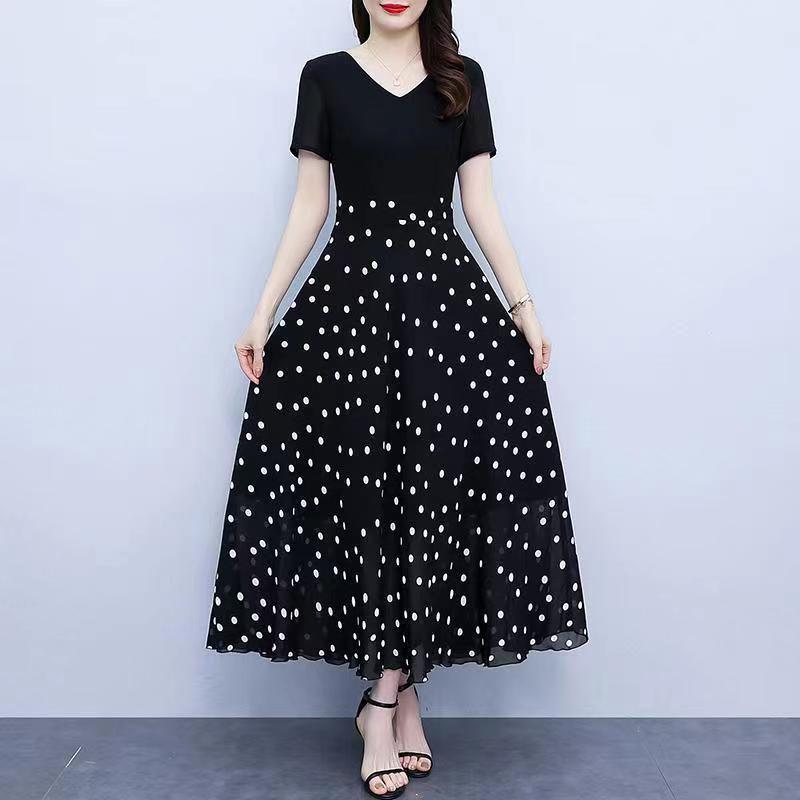 Women's Plus Size Flattering Black Polka Dot Summer Dress
