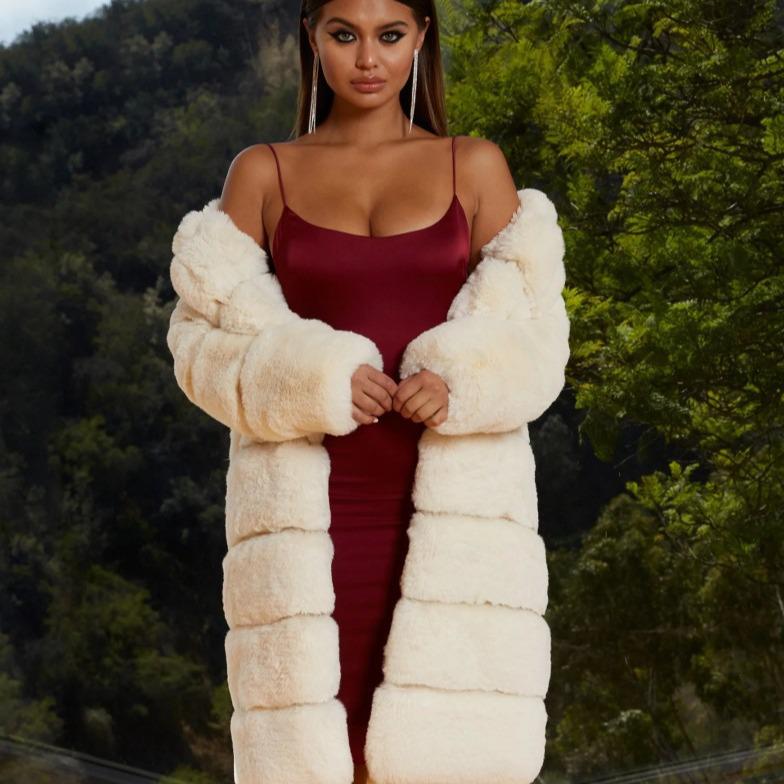 

Women s Long Faux Fur Coat Cotton-Padded Overcoat Windbreaker Medium синій