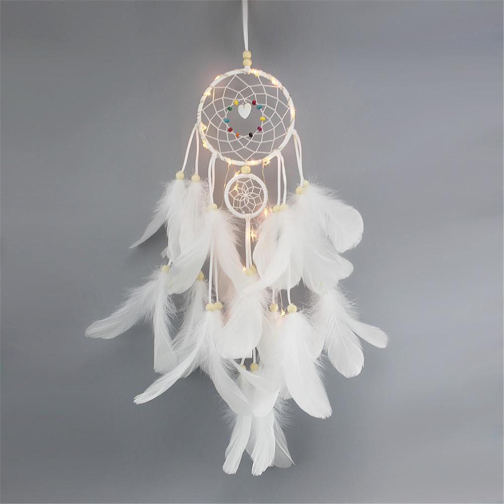 Girl Heart Dream Catcher National Feather Ornaments Lace Ribbons Feathers Wrapped Lights Girls Room Decor Dreamcatcher