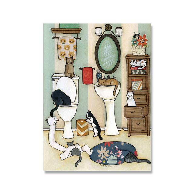 Art Poster Vintage Funny Black Cats Lady Poster Abstract Anvas Painting Nordic Color Art Print Laundry Wall Picture No Frame