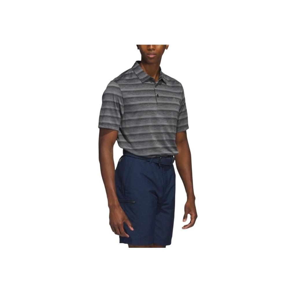 adidas Logo Striped Short Sleeve Polo Shirt Men Tops Black Gray HR8008