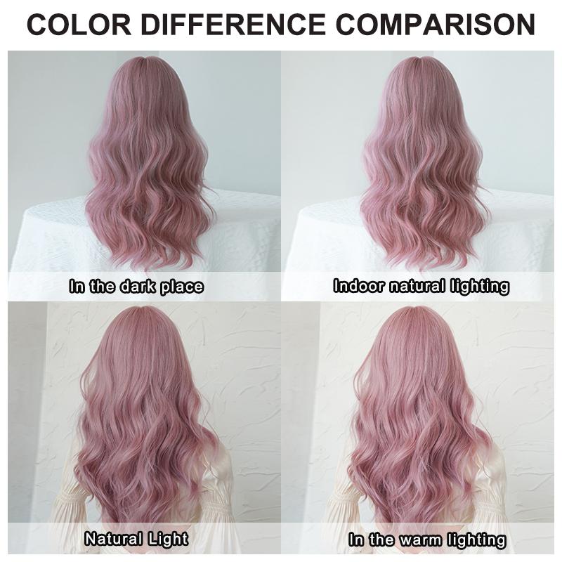 Professional  WIGS Long Body Wavy Sakura Pink Wig for Sweet Girl High Density Synthetic Loose Curly Hair Wig with Bangs Beginner Friendly