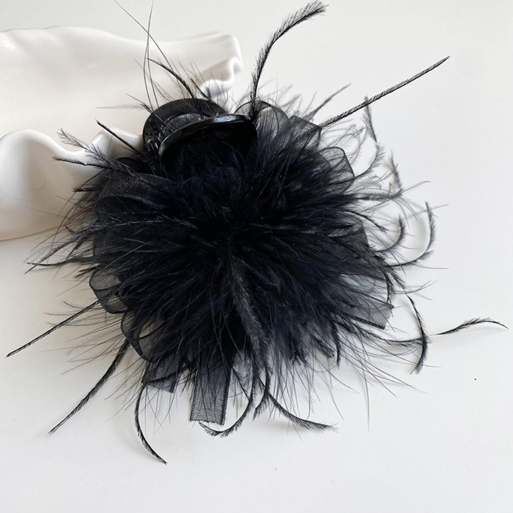 Autumn and Winter New Style Super Fairy Feather Catch Clip Large Hair Volume Large Back of The Head Shark Clip Pure Desire Wind Hair Clip Headdress