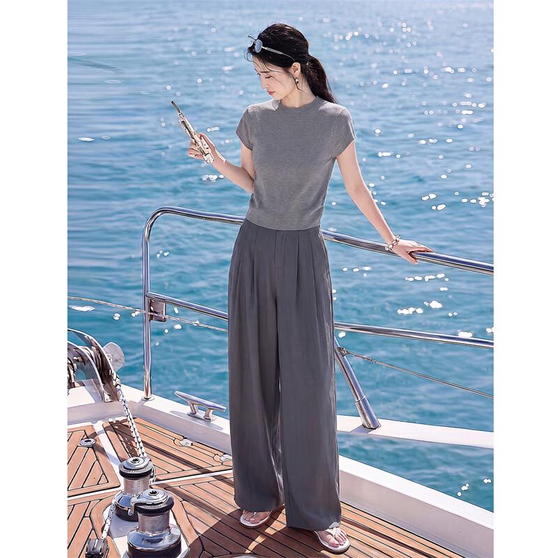 Women's Elegant Knit T-shirt & Wide-Leg Pants Set