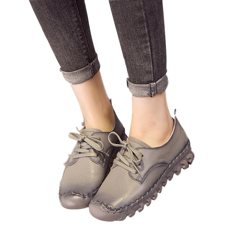 Leather Soft-soled Lace-up Single Shoes Women's New First-layer Cowhide Flat-soled Mother Shoes Casual Shallow Mouth Non-slip Maternity Shoes Summer