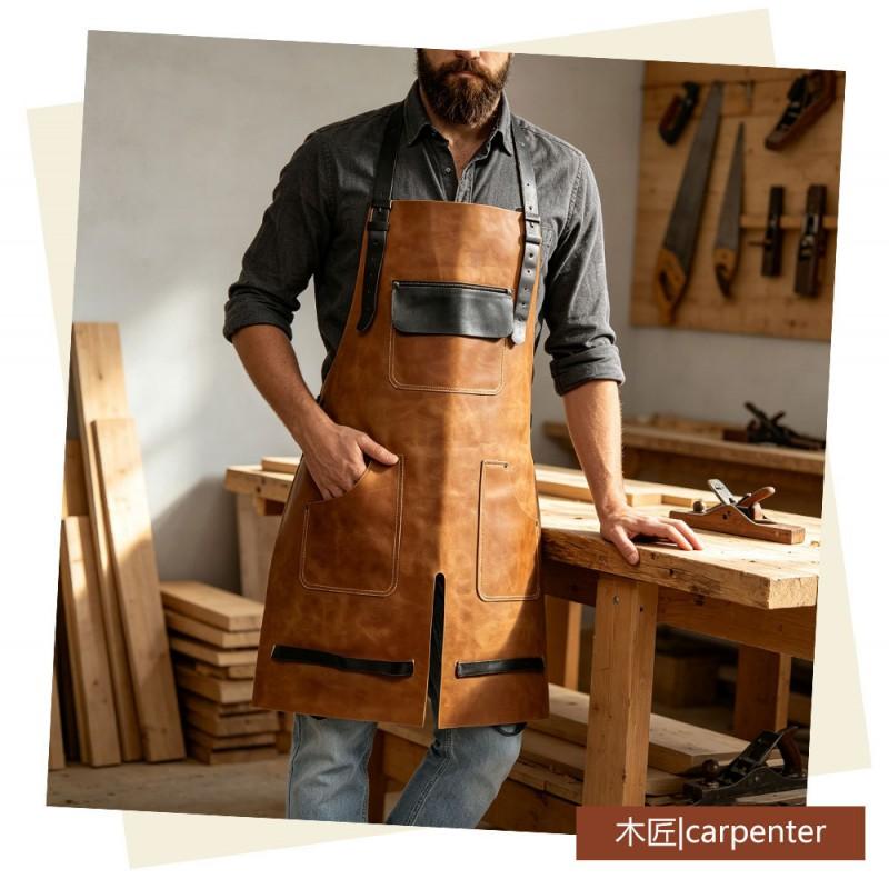 Unisex PU Leather Work Apron Waterproof Multi-Pocket Barista Chef Cafe