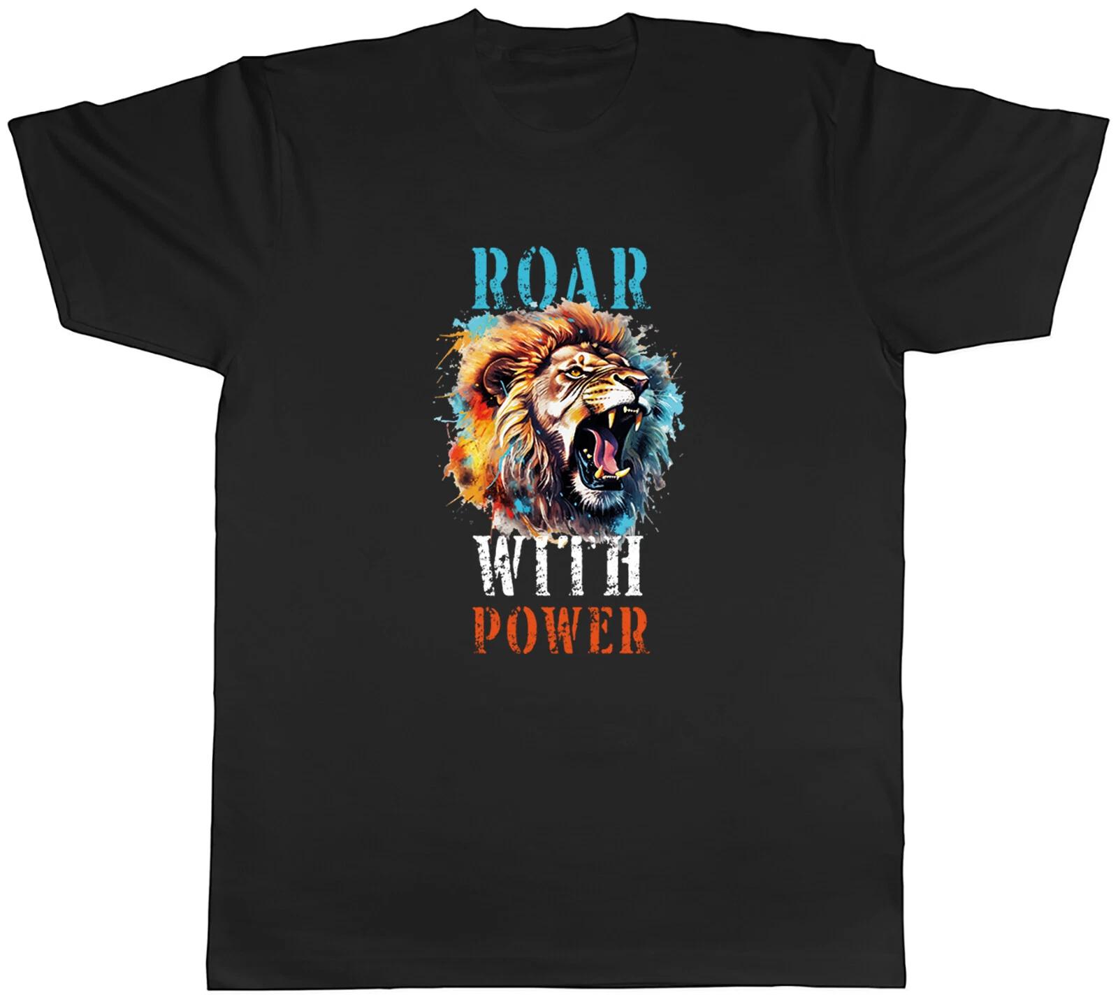 Fierce Lion Mens T-Shirt Roar with Power Pride Mane Tee Gift L
