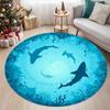 Rundes Blaues Ozean-Haifisch-Silhouetten-Druckbereichsteppich Weiche Rutschfeste Unterwasser-Bodenmatte Nautischer Heimdekor-Teppich für Wohnzimmer