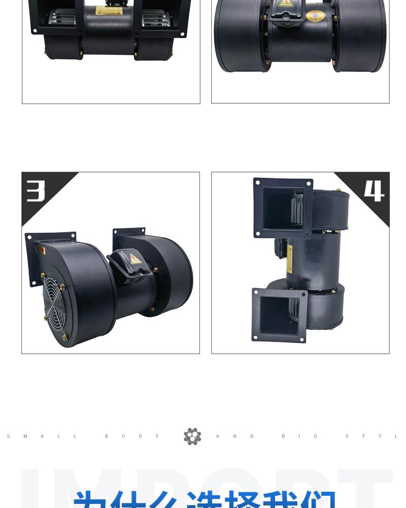 CY125M Double-Head Centrifugal Fan 370W, 2800 RPM Static Removal and Cooling Fan, Single-Phase Induced Draft Fan
