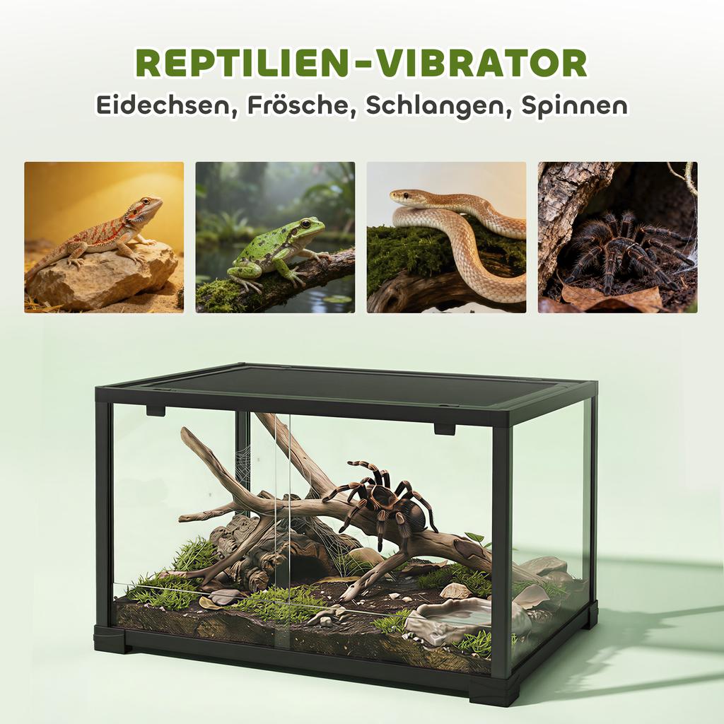 Terrario per Rettili, Vivario da 86 Litri con Porta Scorrevole, Chiusura a Chiave, per Lucertole, Insetti, Ragni, Geco, 60 x 45 x 32 cm, Nero