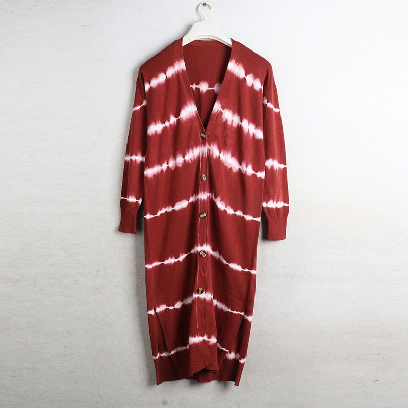 

Sunshine House Spring New Arrival Export European and American plus Size Women s Clothes Extended Gradient Color Long Sleeves Knitwear Cardigan Red Bust size 102-108