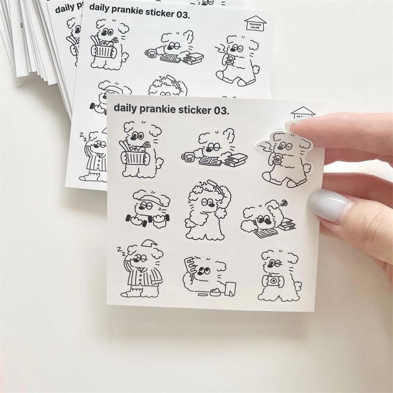 Korean Cute Puppy Prankie’s French Line Drawing Journal Stickers