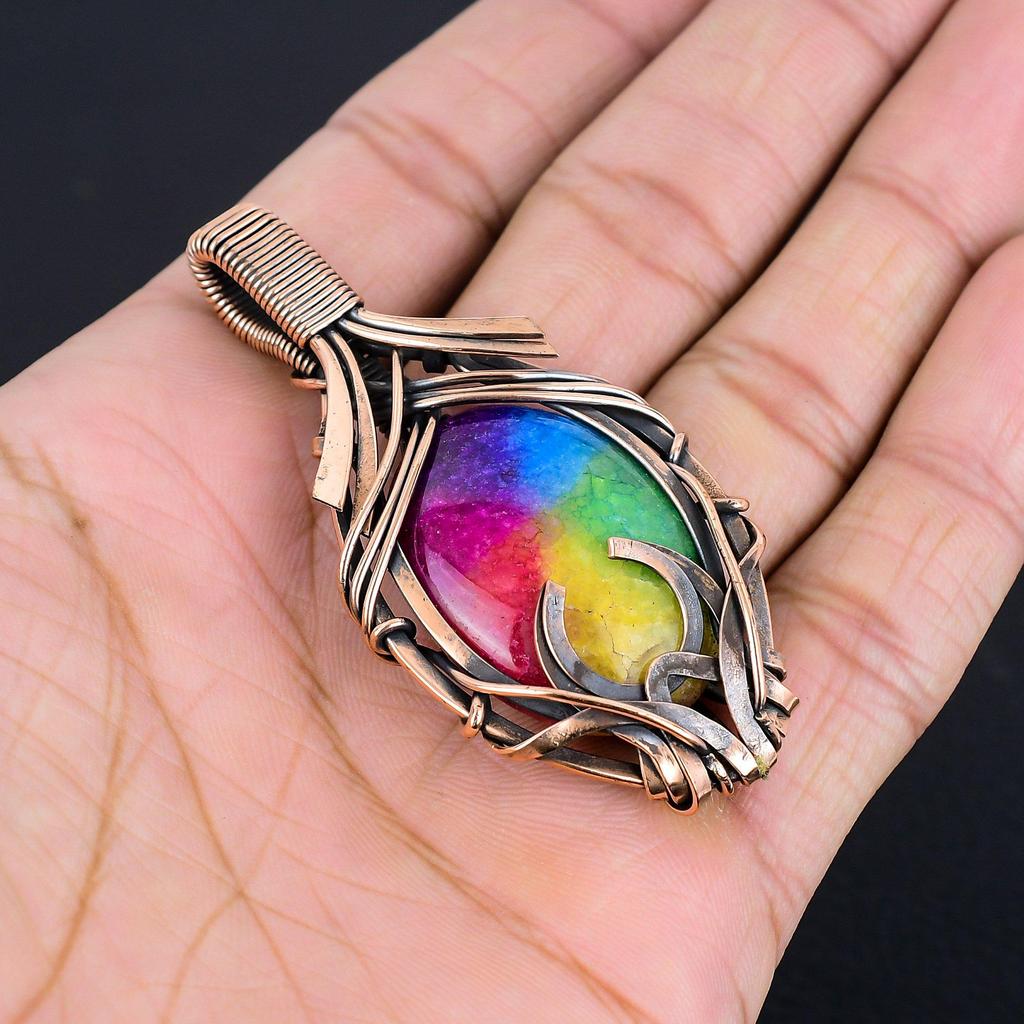 Rainbow Solar Quartz 999 Copper Wire Wrapped Pendant, Handmade Gemstone Pendant Jewelry, Gifts For Wife Brand New Pendant