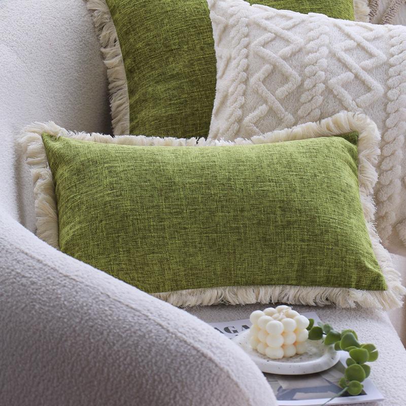 Summer Linen Green Pillowcase Home Hotel Bedroom Pillowcase Sofa Bay Window Cushion Cover Waist Pillowcase