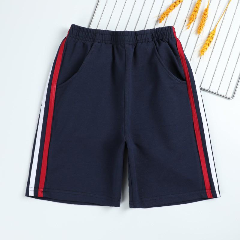 Summer Boys' Cotton Sports Shorts with Red and White Stripes, Dark Blue/Navy Blue - School Uniform for Primary and Middle Students