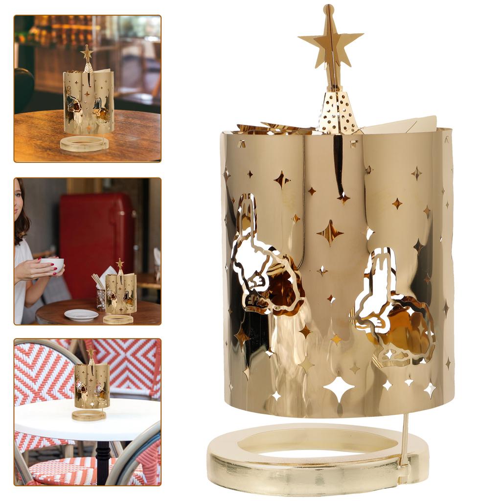 84 Gold Rotating Scented Tray Candles Holders Decorative Dining Table Candlesticks Metal Carousel Stand Tea Light