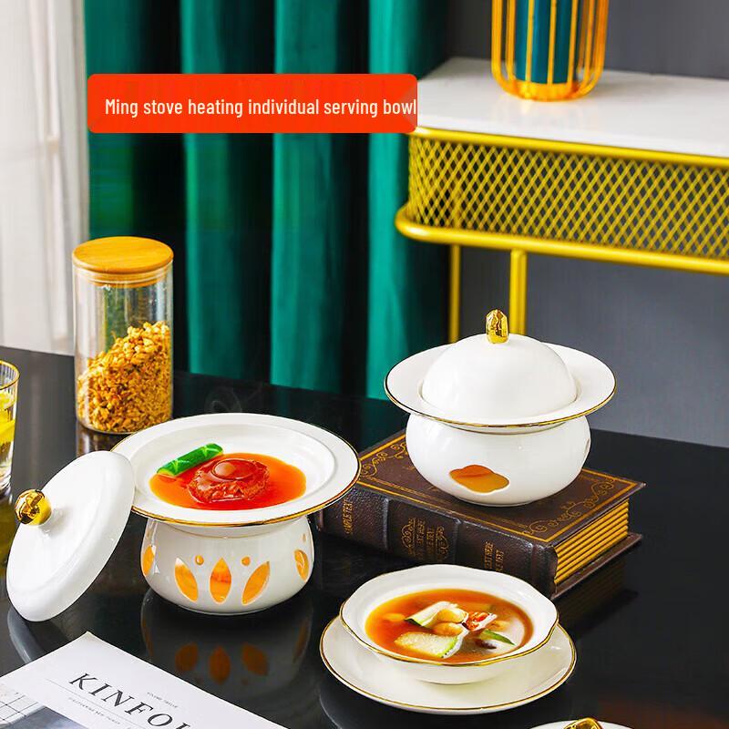 Ceramic Candle Heated Mini Stew Pot with Gold Rim