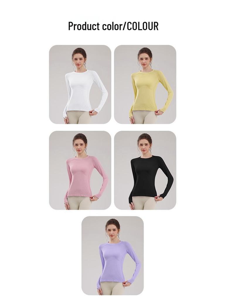 Damen Slim Fit Schnelltrocknendes Langarm Yoga- und Lauf-Top - Atmungsaktiv, Rundhalsausschnitt für Herbst/Winter
