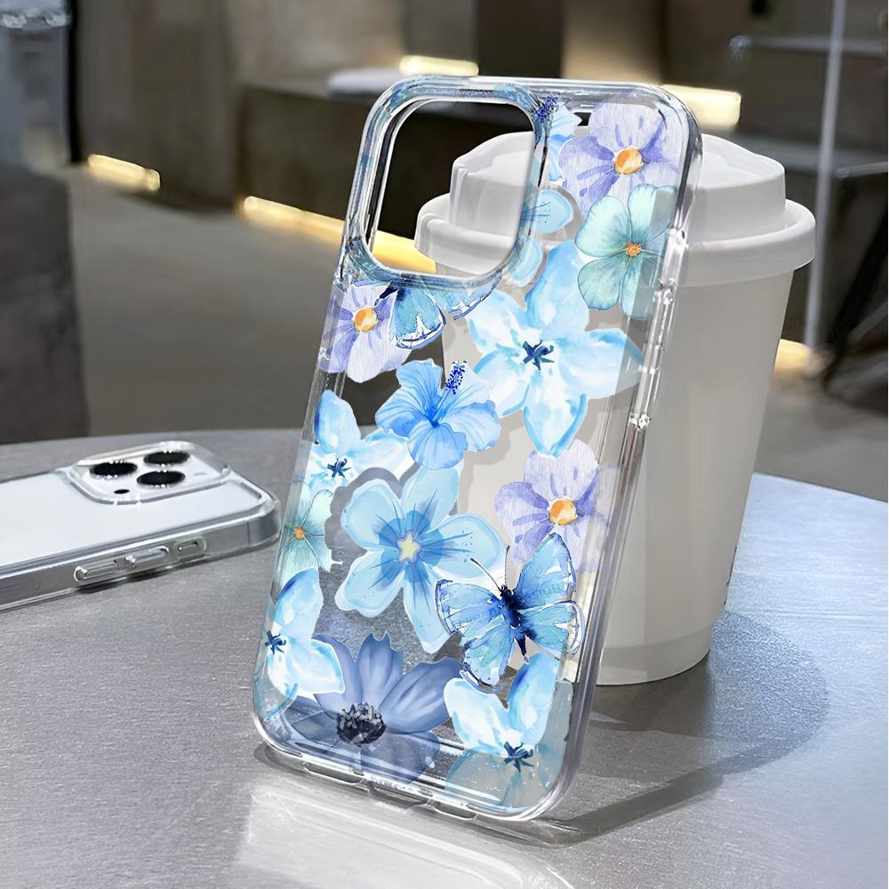 Blue Flowers Phone Case For Iphone 17 16 15 14 Plus 13 12 11 Pro Max Back Cover 16 17 Air Soft Phone Case Cover Shell