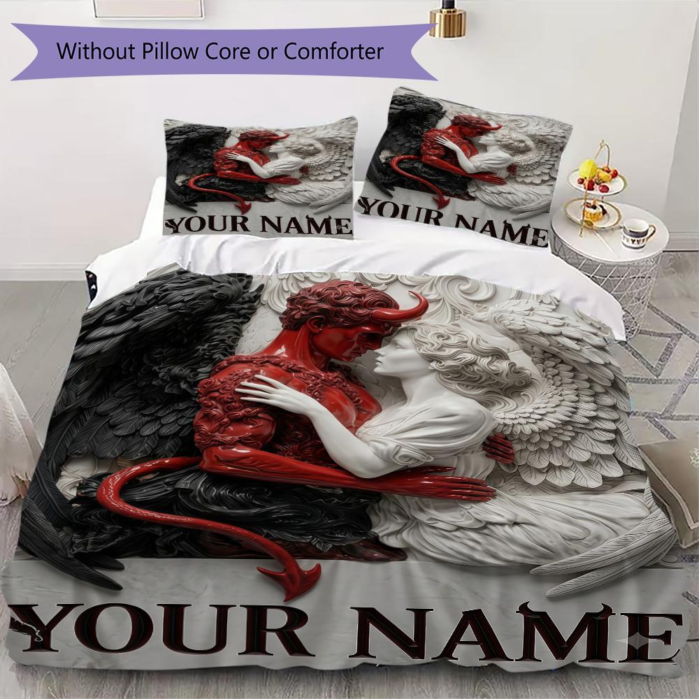 Custom Name Wolf Yin Yang Spirit Bedding,Quilt Set Quilt Cover Pillowcase Home Birthday Gift(1 * duvet cover + 2 * pillowcase, without core)_lx