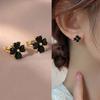 Fashion Black Mini Four-Leaf Flower Stud Earrings Women Jewelry Party Accessories Gifts