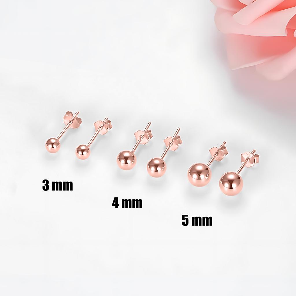 Pink Ball Stud Earring Classic Stud 3mm 4mm 5mm Silver 925
