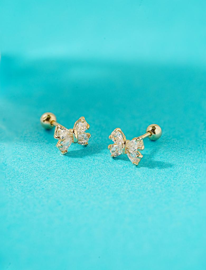 Minimalpiercing 14K Crystal Ribbon Piercing Earrings