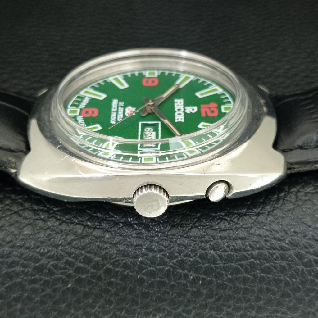 RICOH R31 AUTOMATIC VINTAGE JAPAN MENS GREEN COLOR DIAL WATCH a707739-1