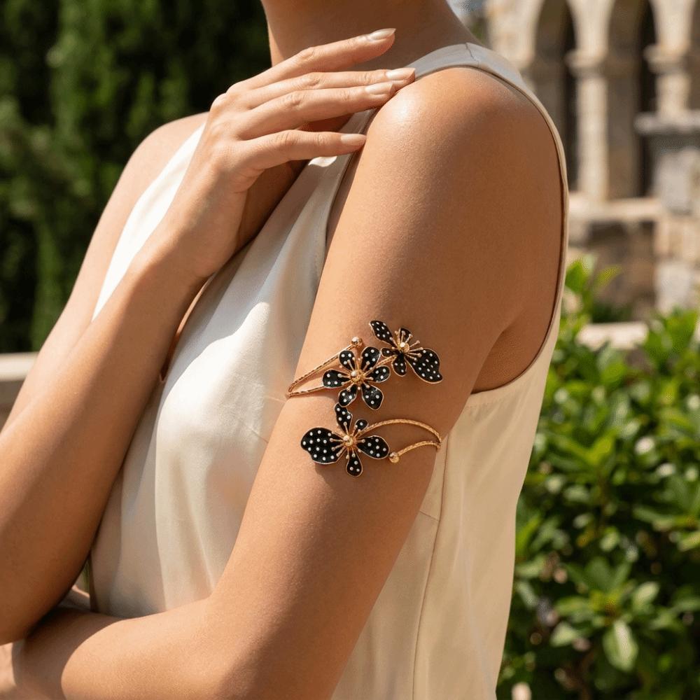 Pulsera Retro de Brazo Abierto Ajustable Brazalete Floral Accesorios de Moda Pulsera de Flores Fiesta