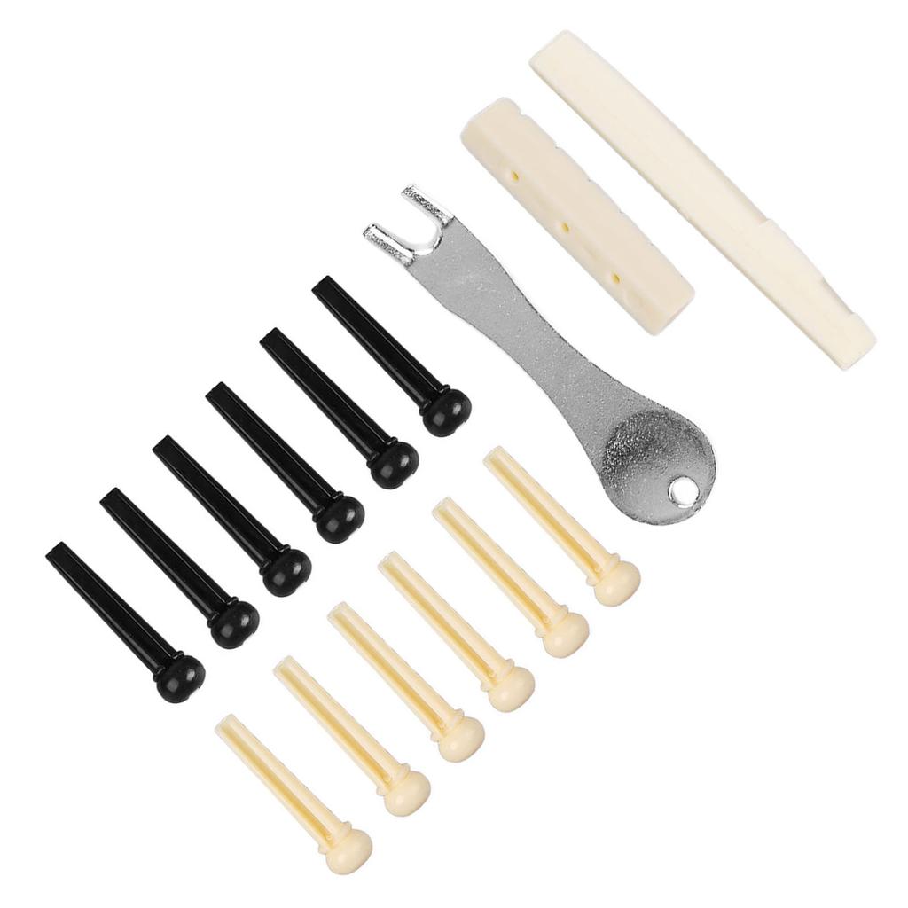 Metal Guitar Pin Puller Plastic Guitar Pin Saddle Nut Set Replacement for Guitarists Black Yellow