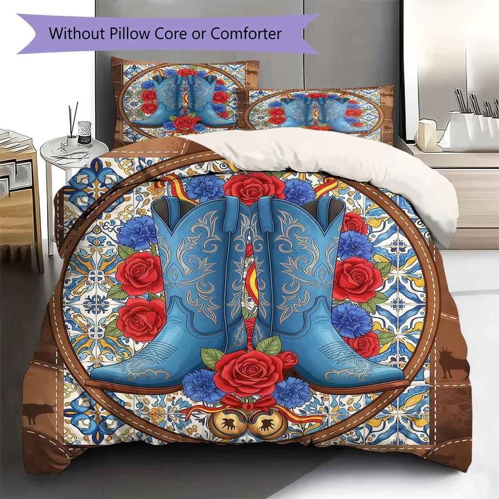 CowboyBoots Pattern Bedding Quilt Set Quilt Cover Pillowcase Home Decoration Birthday Gift (1 * Duvet Cover + 2 * Pillowcase, Without Core)