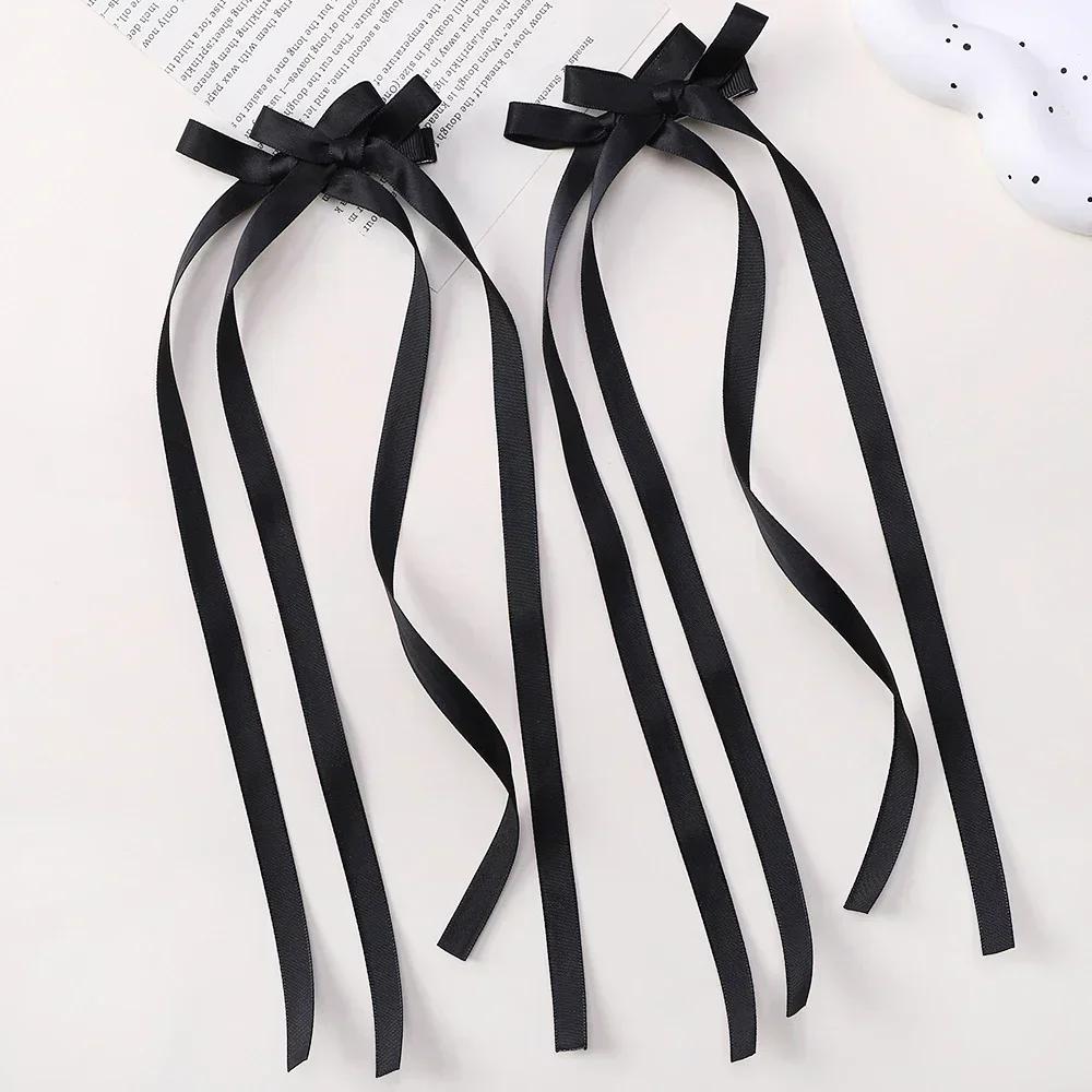 2 Pcs Fabric Hair Bow Hairpin for Women Girls Ribbon Hair Clips Headwear Black White Bow Top Clip Female Hair Accessories