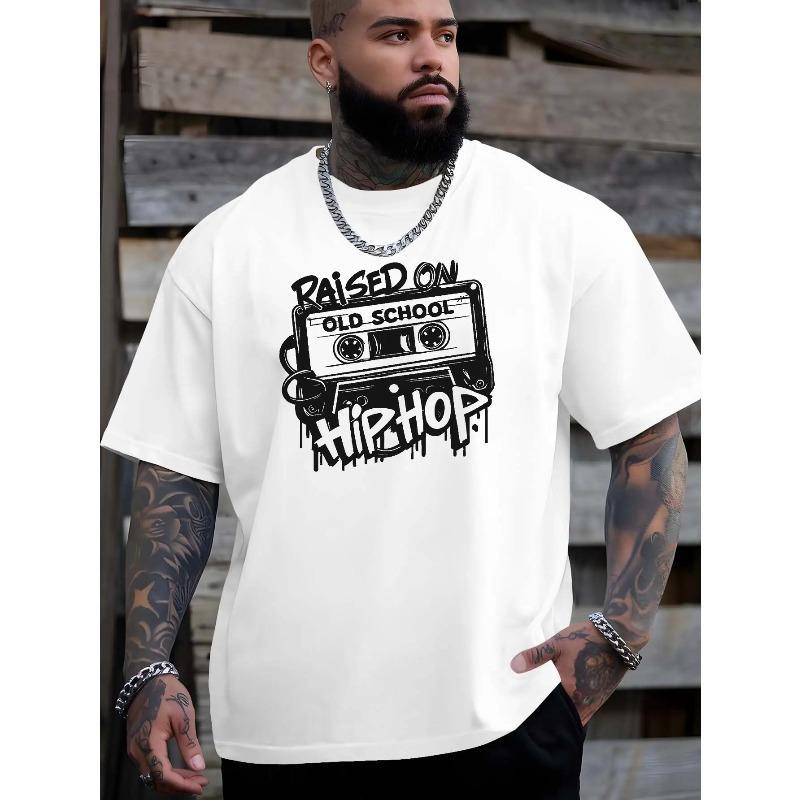 Men'S Hip-Hop Style Graphic T-Shirt - Featuring a Retro Cassette Design, This Breathable Summer Crew Neck Top Is Perfect for Casual Streetwear