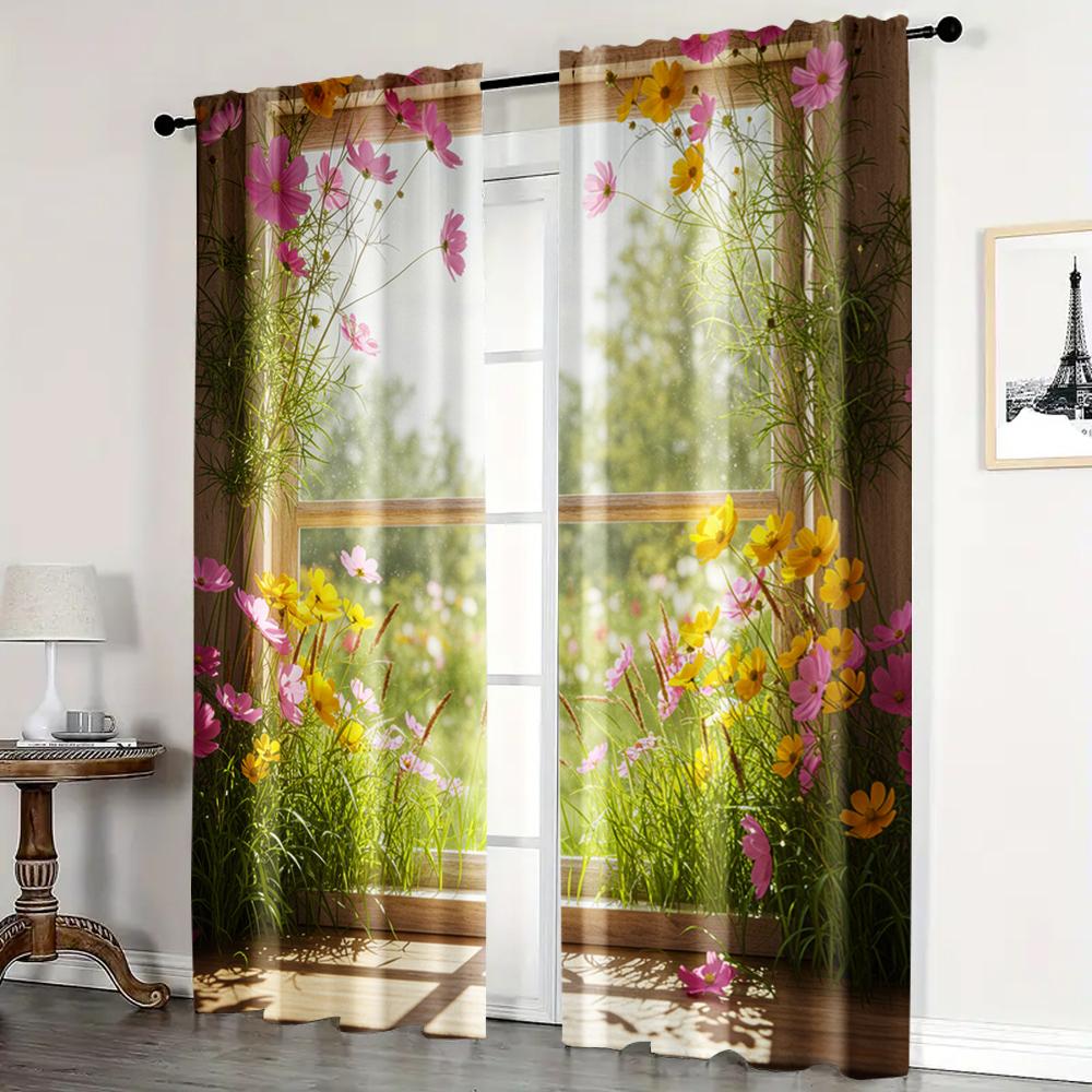 

2 шт., Шторы Цветы ко Дню матери Прочная 100% полиэстеровая ткань, Без электричества Праздничные фоны для праздничных украшений 52.50×116.00 CM 2pcs