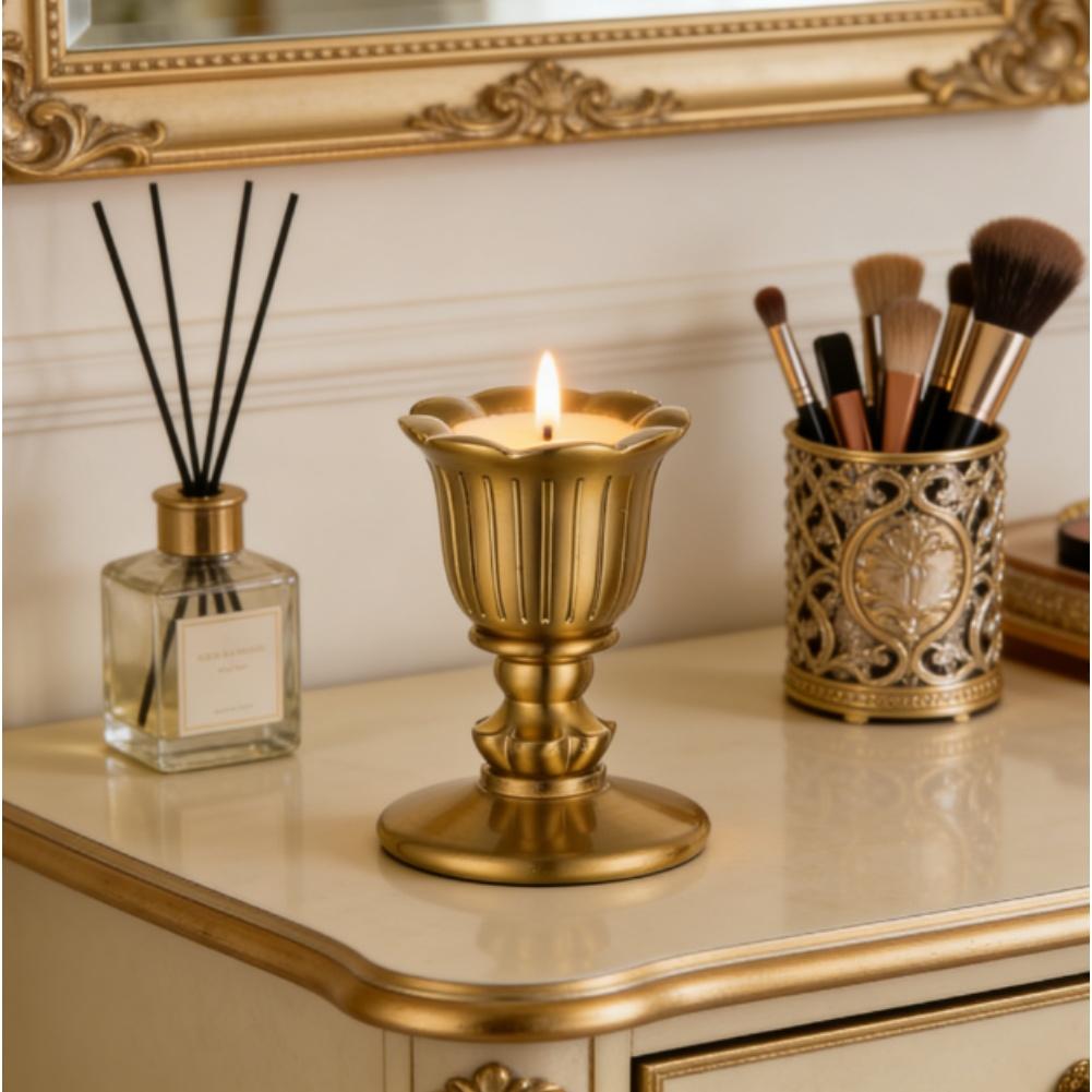 Vintage Gold Metal Candle Holder With Handle For Pillar Candles Wedding Party Home Dining Table Decor