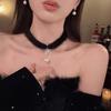 1/2PCS Choker Party Christmas Outfits Gift Necklace Daily Wear Collarbone Chain Pearl Pendant Jewelry Plush Black/White