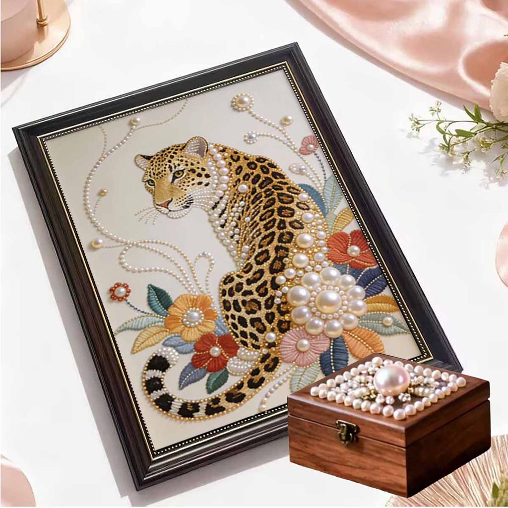 Crystal Pearl Painting 5D DIY Frame Decoration Painting Leopard Home Wall Decoration Transparent Pearl Gemstone Painting Picture Art Crafts