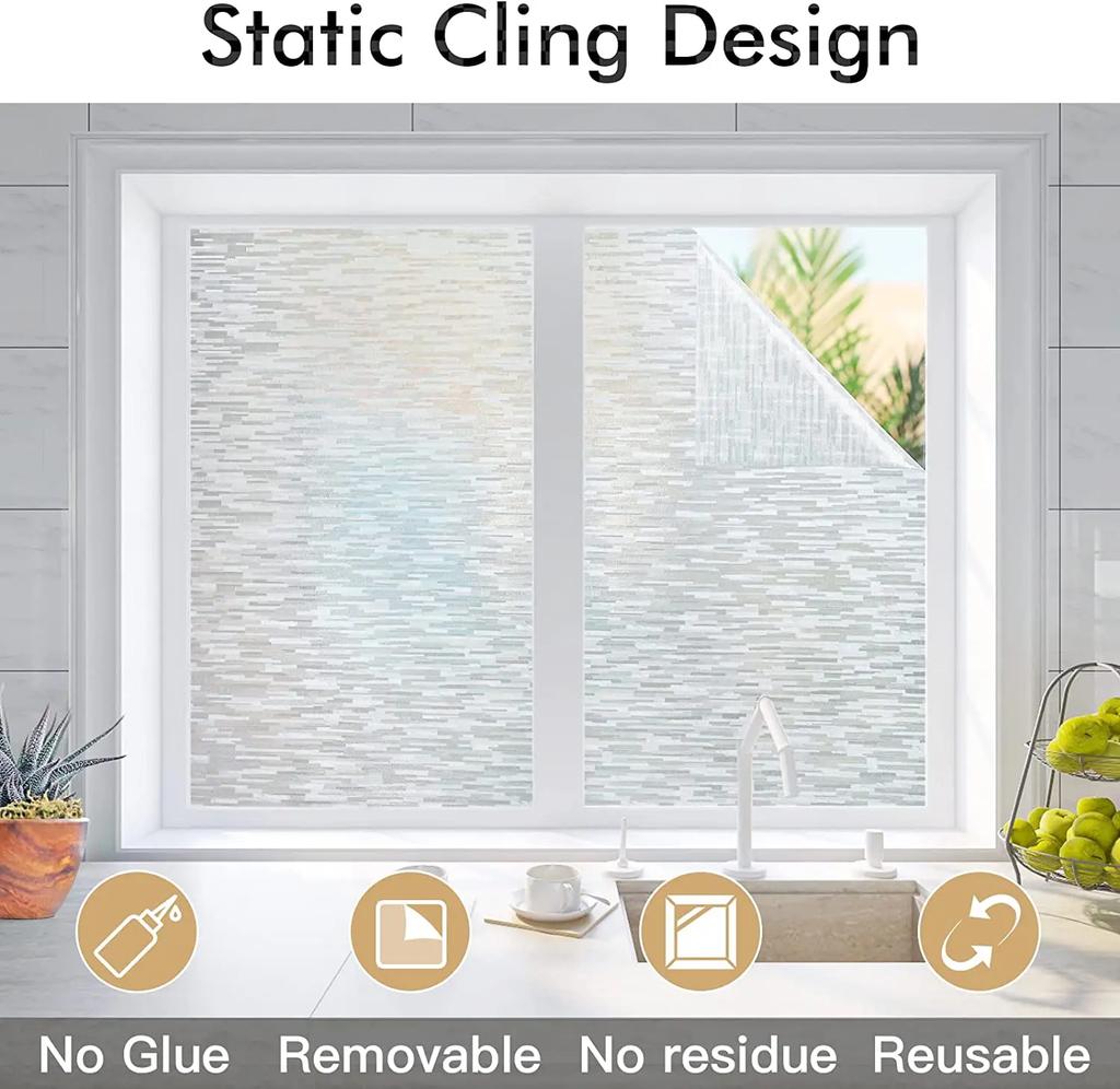 Window Privacy Film Frosted Glass Window Film Static Cling UV Blocking Removable Window Clings Vinyl Window Coverings for Home