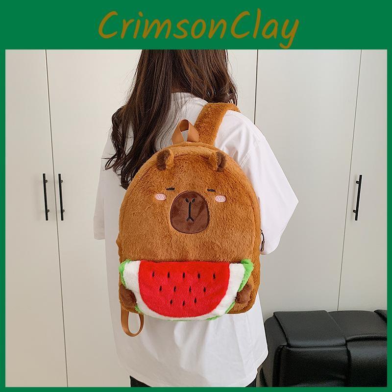Watermelon Pattern Orange Kids Backpack Plush Internal Storage Casual School