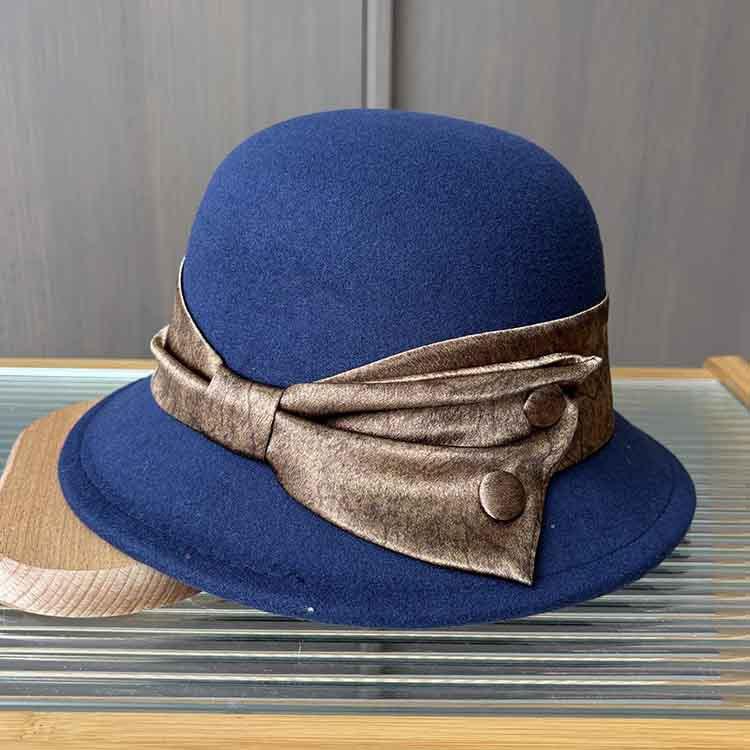 New Contrasting Color Big Bow Top Hat Autumn and Winter Woolen Hat Women's Retro Fisherman Basin Hat