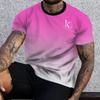 Summer Men's T-shirt 3D Gradient Print K Pattern Fashion Crew Neck Short Sleeve Tees Harajuku Oversized Men Pullover Top