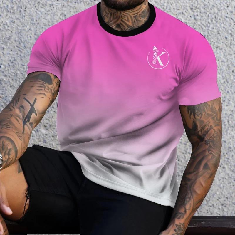 Summer Men's T-shirt 3D Gradient Print K Pattern Fashion Crew Neck Short Sleeve Tees Harajuku Oversized Men Pullover Top