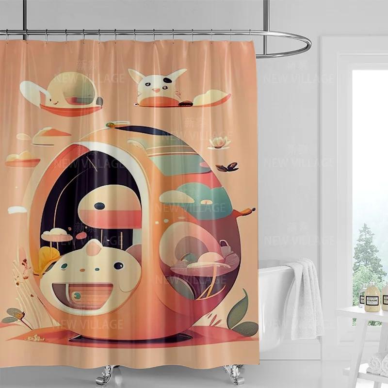Modern Art Graffiti Shower Curtain Suit Waterproof Curtain 12 Hook Nordic Style Bathroom Bathtub Dual-Use Shower Curtain