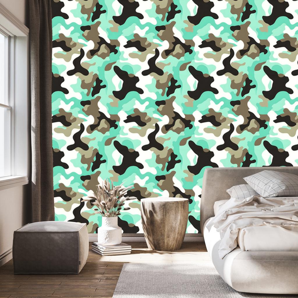 Mint and Brown Military Camouflage Wallpaper for Living Room and Bedroom 50x1000