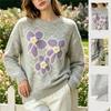 Fashion Three-dimensional Flower Sweater Women's Round Neck Loose Soft Waxy Sweater Autumn And Winter New Slimming Top